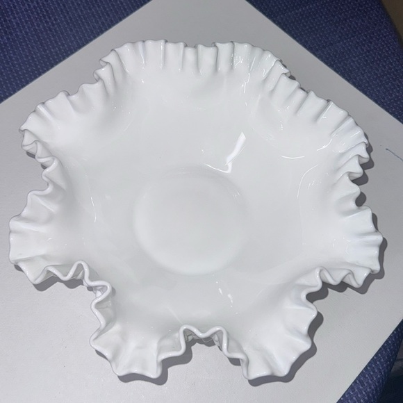 Sold
Fenton Hobnail White Milk Glass Ruffled Edge Bowl 11.5” by 4” - Picture 2 of 5